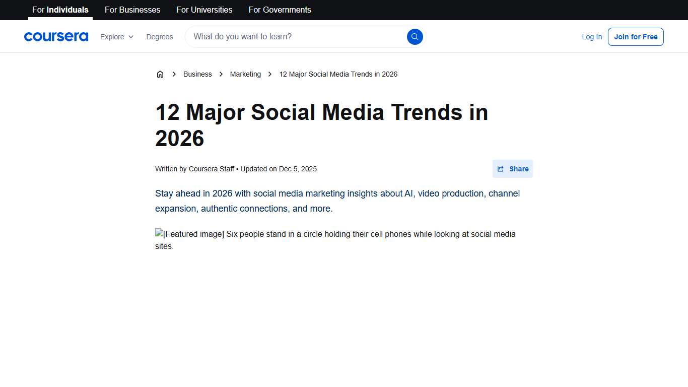 12 Major Social Media Trends in 2026 Coursera
